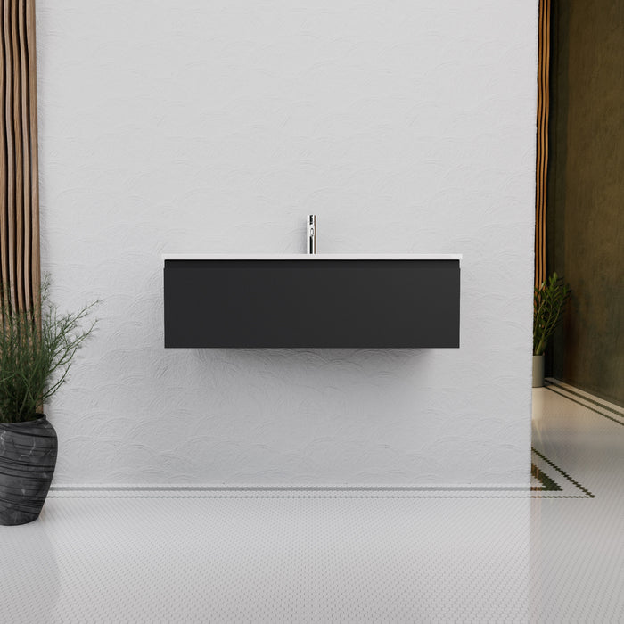 Inda - Mobile bagno L.100 con lavabo lucido / Nero opaco 1 cassetto - Rubino