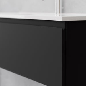 Inda - Mobile bagno L.100 con lavabo lucido / Nero opaco 1 cassetto - Rubino