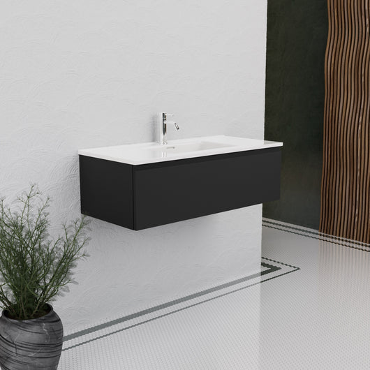 Inda - Mobile bagno L.100 con lavabo lucido / Nero opaco 1 cassetto - Rubino