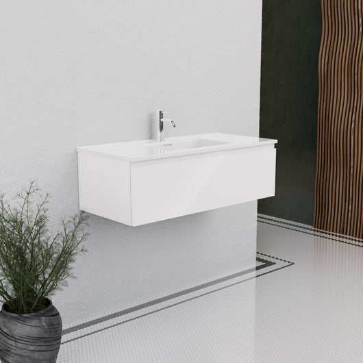Inda - Mobile bagno L.100 con lavabo lucido / Bianco lucido 1 cassetto - Rubino