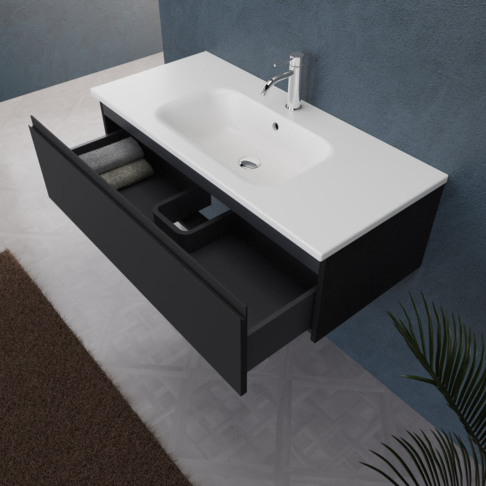 Inda - Mobile bagno L.100 con lavabo opaco / Nero opaco 1 cassetto - Rubino
