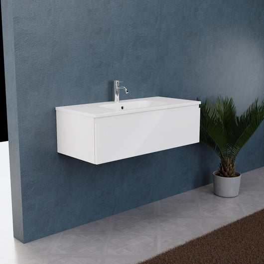 Inda - Mobile bagno L.100 con lavabo opaco / Bianco lucido 1 cassetto - Rubino