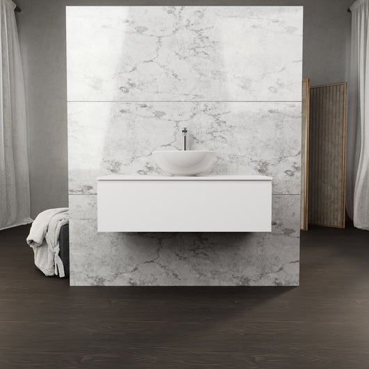 Inda - Mobile bagno L.100 con lavabo in appoggio / Bianco opaco 1 cassetto - Rubino