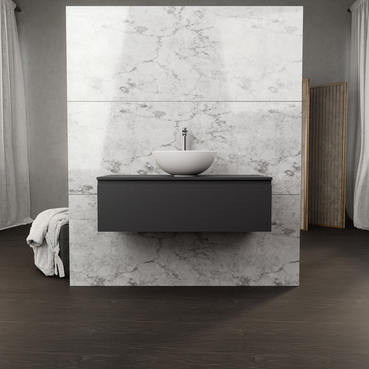 Inda - Mobile bagno L.100 con lavabo in appoggio / Nero opaco 1 cassetto - Rubino