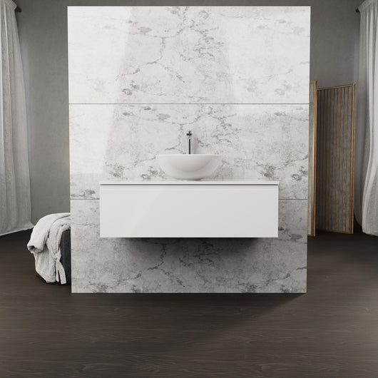 Inda - Mobile bagno L.100 con lavabo in appoggio / Bianco lucido 1 cassetto - Rubino