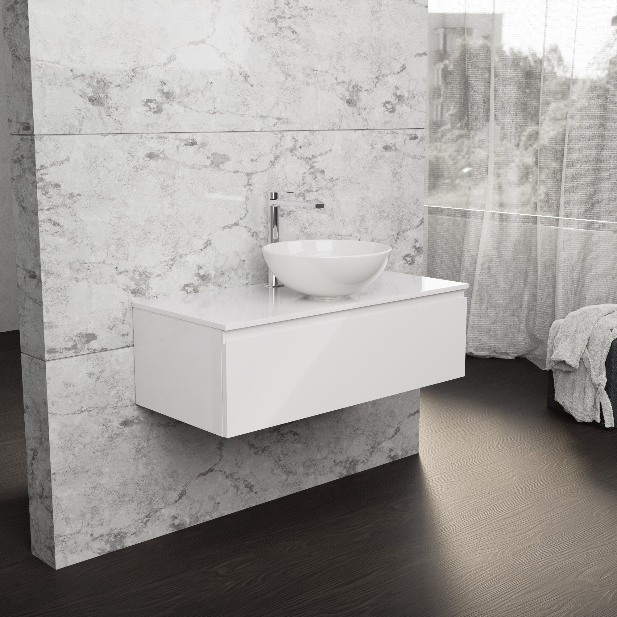 Inda - Mobile bagno L.100 con lavabo in appoggio / Bianco lucido 1 cassetto - Rubino