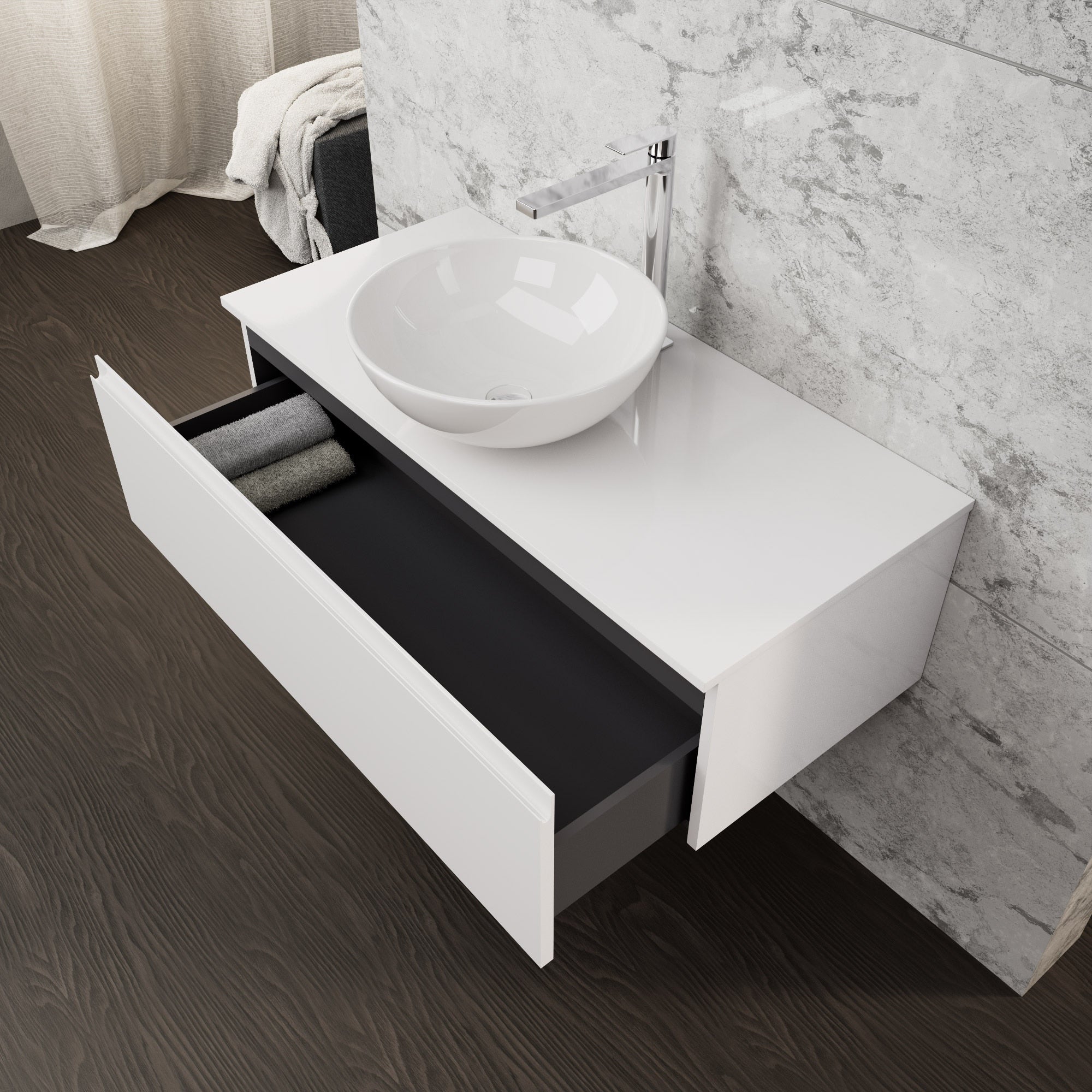 Inda - Mobile bagno L.100 con lavabo in appoggio / Bianco lucido 1 cassetto - Rubino