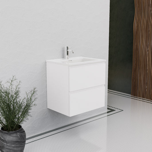 Inda - Mobile bagno L.60 con lavabo lucido / Bianco opaco 2 cassetti - Rubino
