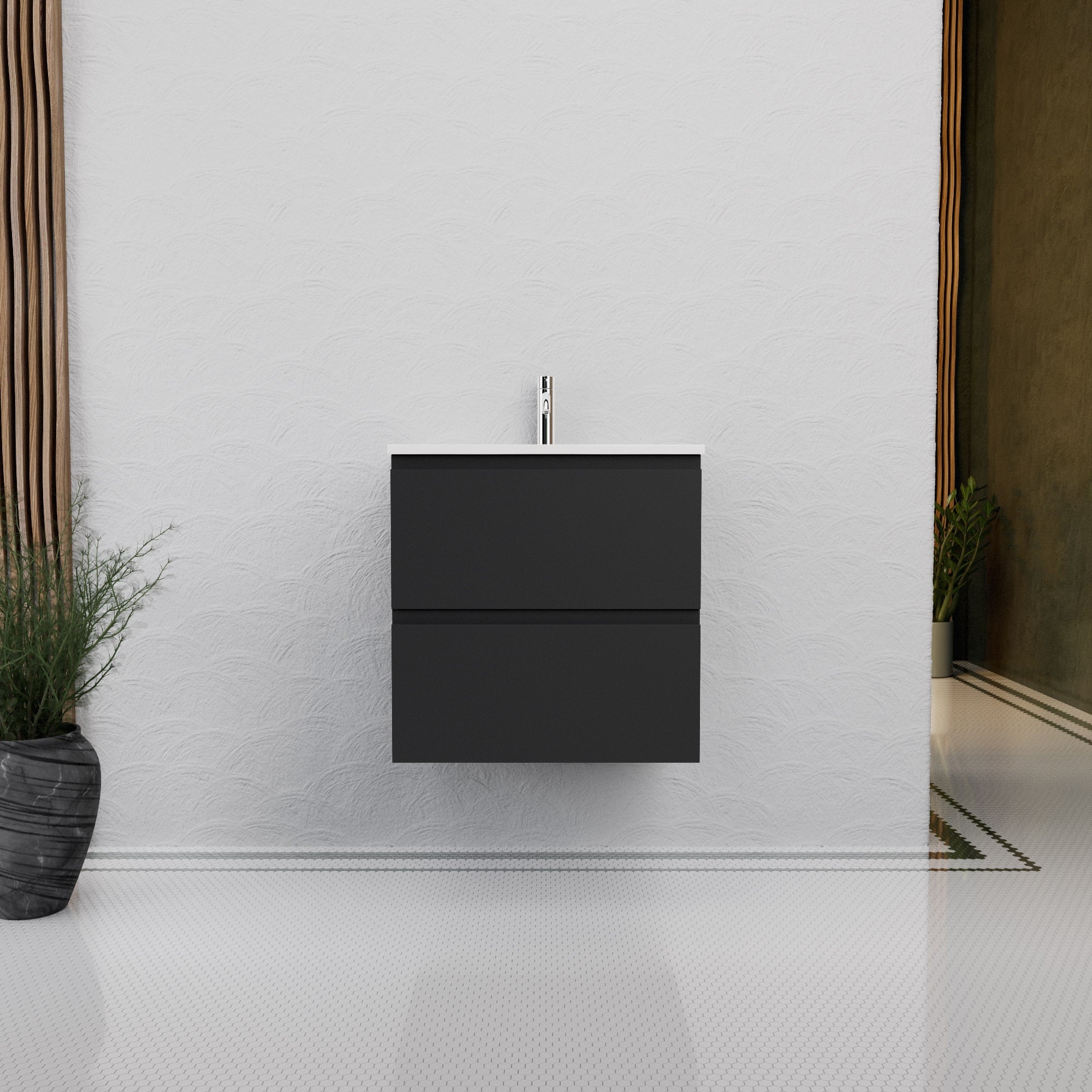 Inda - Mobile bagno L.60 con lavabo lucido / Nero opaco 2 cassetti - Rubino