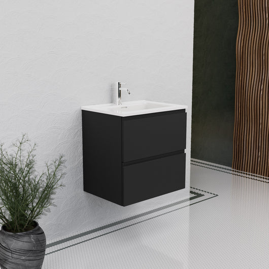 Inda - Mobile bagno L.60 con lavabo lucido / Nero opaco 2 cassetti - Rubino