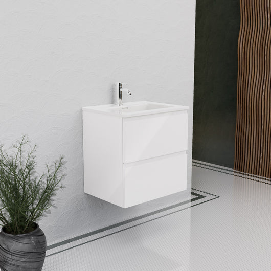 Inda - Mobile bagno L.60 con lavabo lucido / Bianco lucido 2 cassetti - Rubino