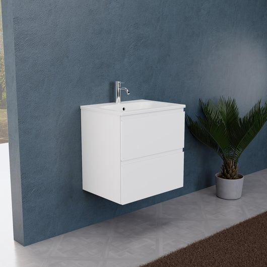 Inda - Mobile bagno L.60 con lavabo opaco / Bianco opaco 2 cassetti - Rubino