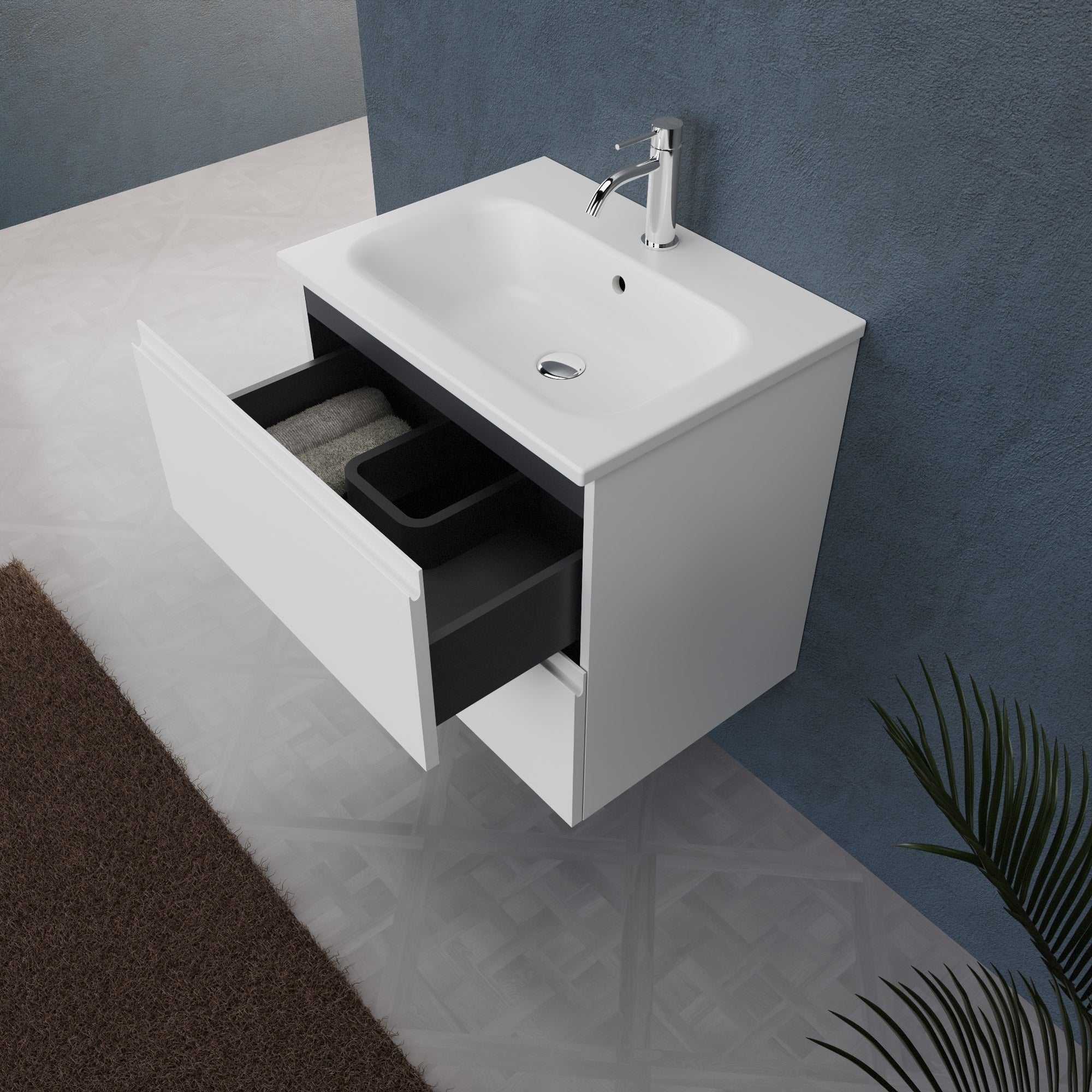 Inda - Mobile bagno L.60 con lavabo opaco / Bianco opaco 2 cassetti - Rubino