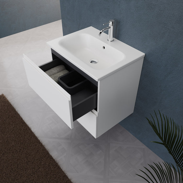 Inda - Mobile bagno L.60 con lavabo opaco / Bianco opaco 2 cassetti - Rubino