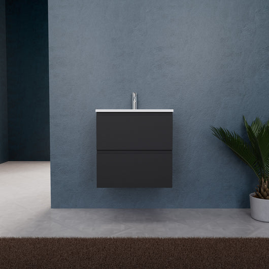 Inda - Mobile bagno L.60 con lavabo opaco / Nero opaco 2 cassetti - Rubino