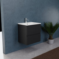 Inda - Mobile bagno L.60 con lavabo opaco / Nero opaco 2 cassetti - Rubino