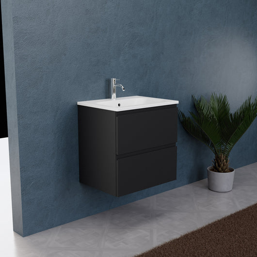 Inda - Mobile bagno L.60 con lavabo opaco / Nero opaco 2 cassetti - Rubino