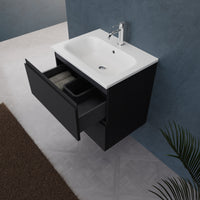 Inda - Mobile bagno L.60 con lavabo opaco / Nero opaco 2 cassetti - Rubino