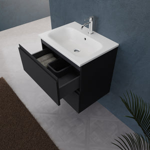 Inda - Mobile bagno L.60 con lavabo opaco / Nero opaco 2 cassetti - Rubino