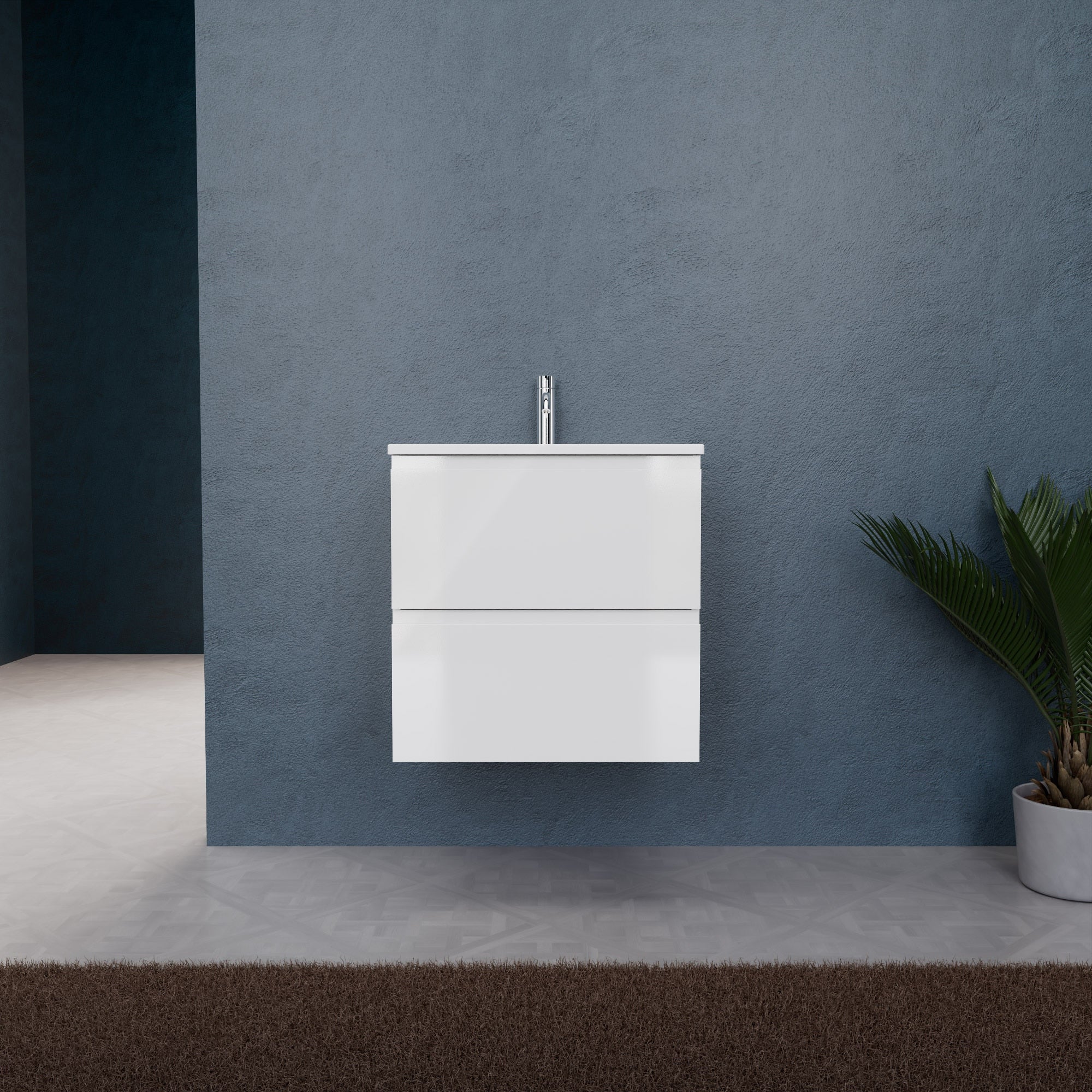 Inda - Mobile bagno L.60 con lavabo opaco / Bianco lucido 2 cassetti - Rubino