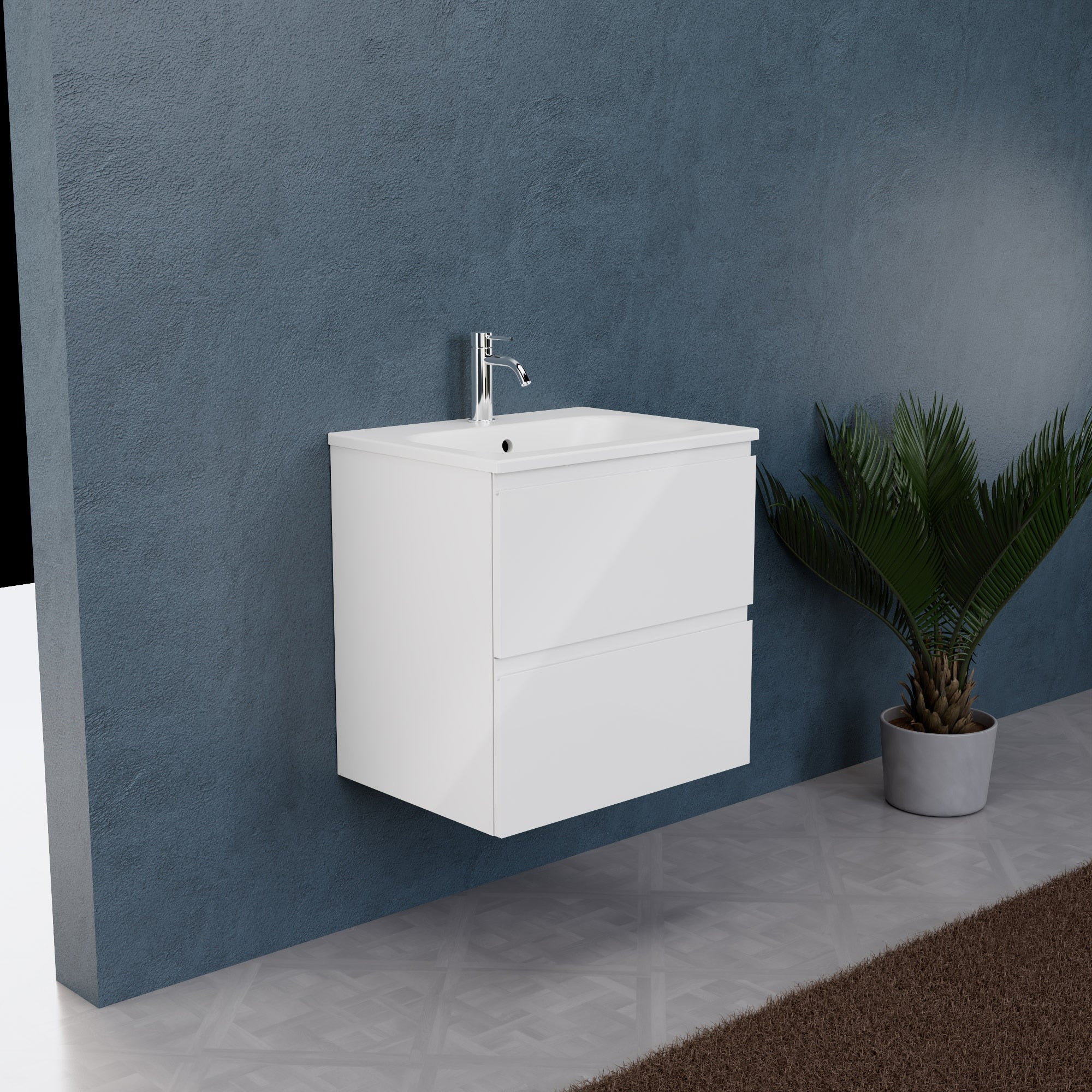Inda - Mobile bagno L.60 con lavabo opaco / Bianco lucido 2 cassetti - Rubino