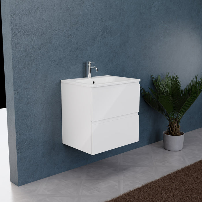 Inda - Mobile bagno L.60 con lavabo opaco / Bianco lucido 2 cassetti - Rubino