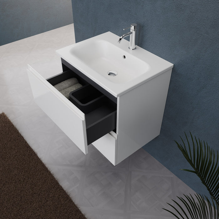 Inda - Mobile bagno L.60 con lavabo opaco / Bianco lucido 2 cassetti - Rubino