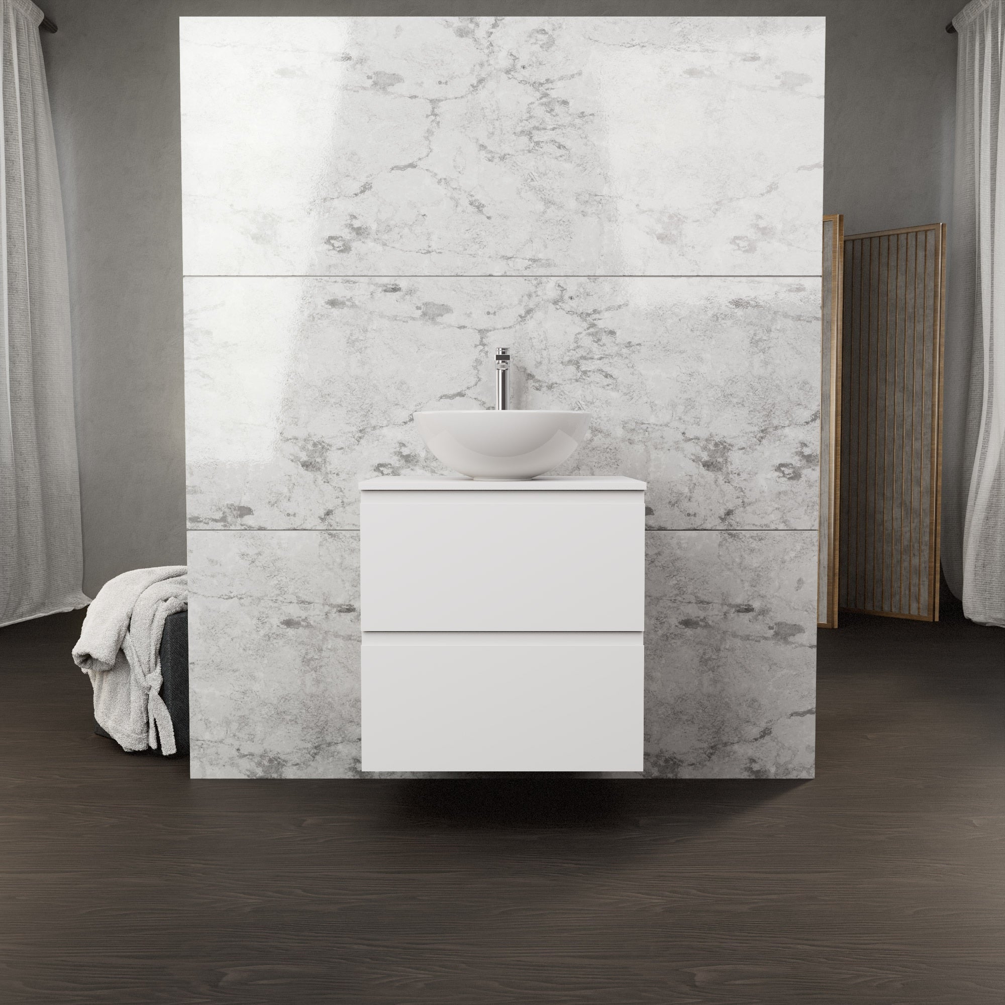 Inda - Mobile bagno L.60 con lavabo in appoggio / Bianco opaco 2 cassetti - Rubino