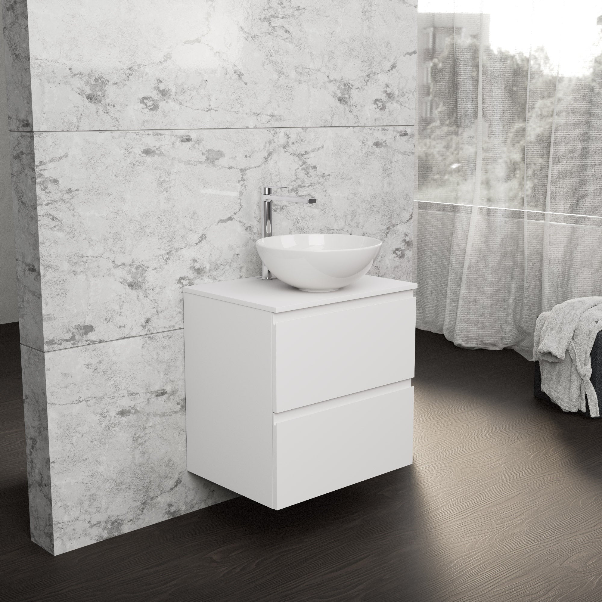 Inda - Mobile bagno L.60 con lavabo in appoggio / Bianco opaco 2 cassetti - Rubino