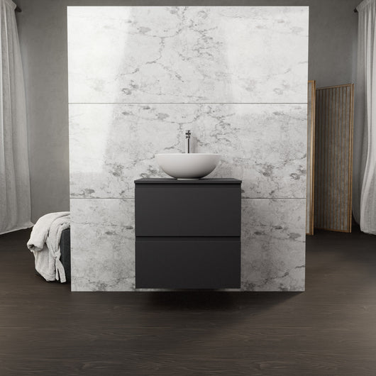 Inda - Mobile bagno L.60 con lavabo in appoggio / Nero opaco 2 cassetti - Rubino