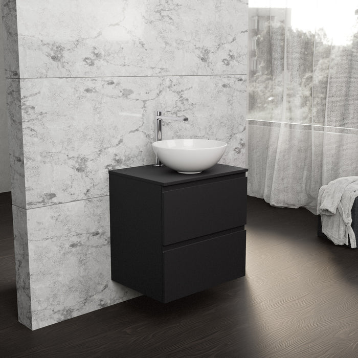 Inda - Mobile bagno L.60 con lavabo in appoggio / Nero opaco 2 cassetti - Rubino