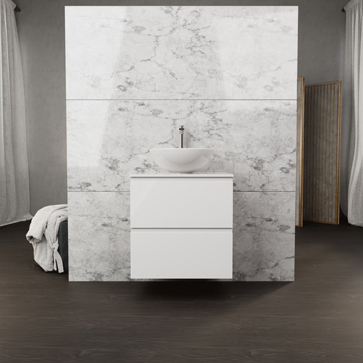 Inda - Mobile bagno L.60 con lavabo in appoggio / Bianco lucido 2 cassetti - Rubino