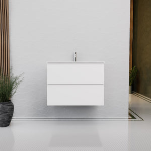 Inda - Mobile bagno L.80 con lavabo lucido / Bianco opaco 2 cassetti - Rubino