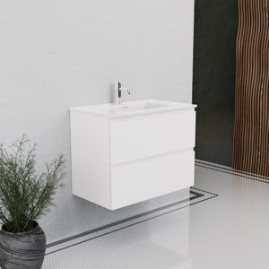 Inda - Mobile bagno L.80 con lavabo lucido / Bianco opaco 2 cassetti - Rubino