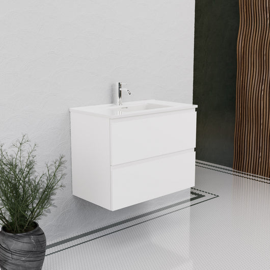 Inda - Mobile bagno L.80 con lavabo lucido / Bianco opaco 2 cassetti - Rubino