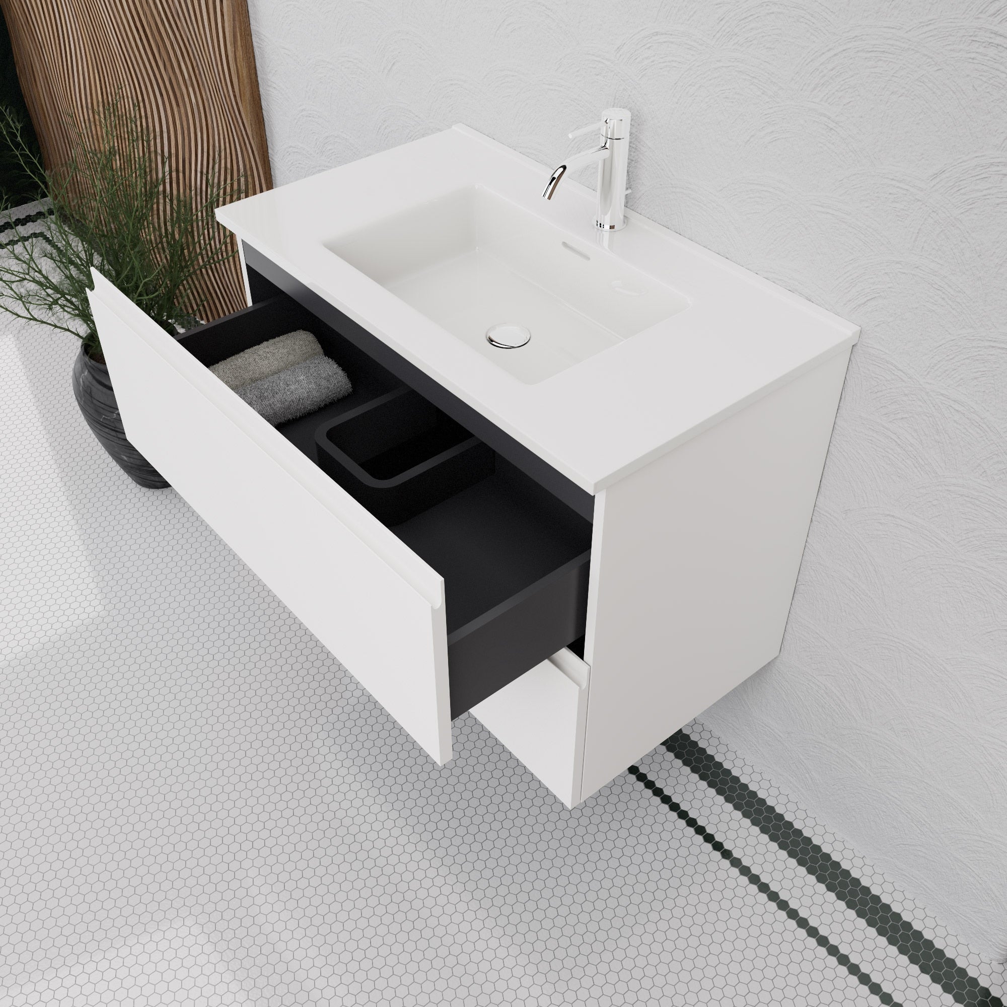 Inda - Mobile bagno L.80 con lavabo lucido / Bianco opaco 2 cassetti - Rubino