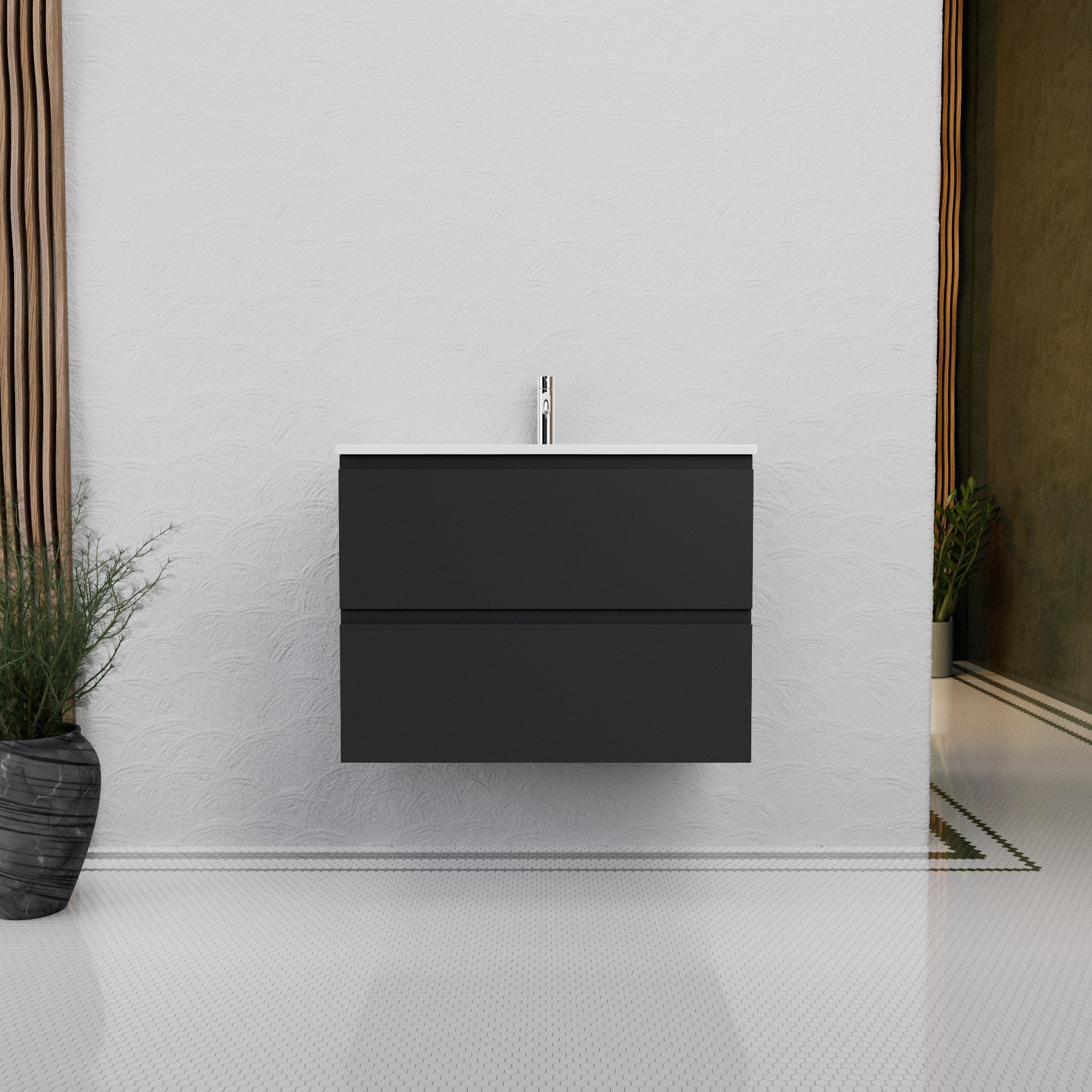 Inda - Mobile bagno L.80 con lavabo lucido / Nero opaco 2 cassetti - Rubino