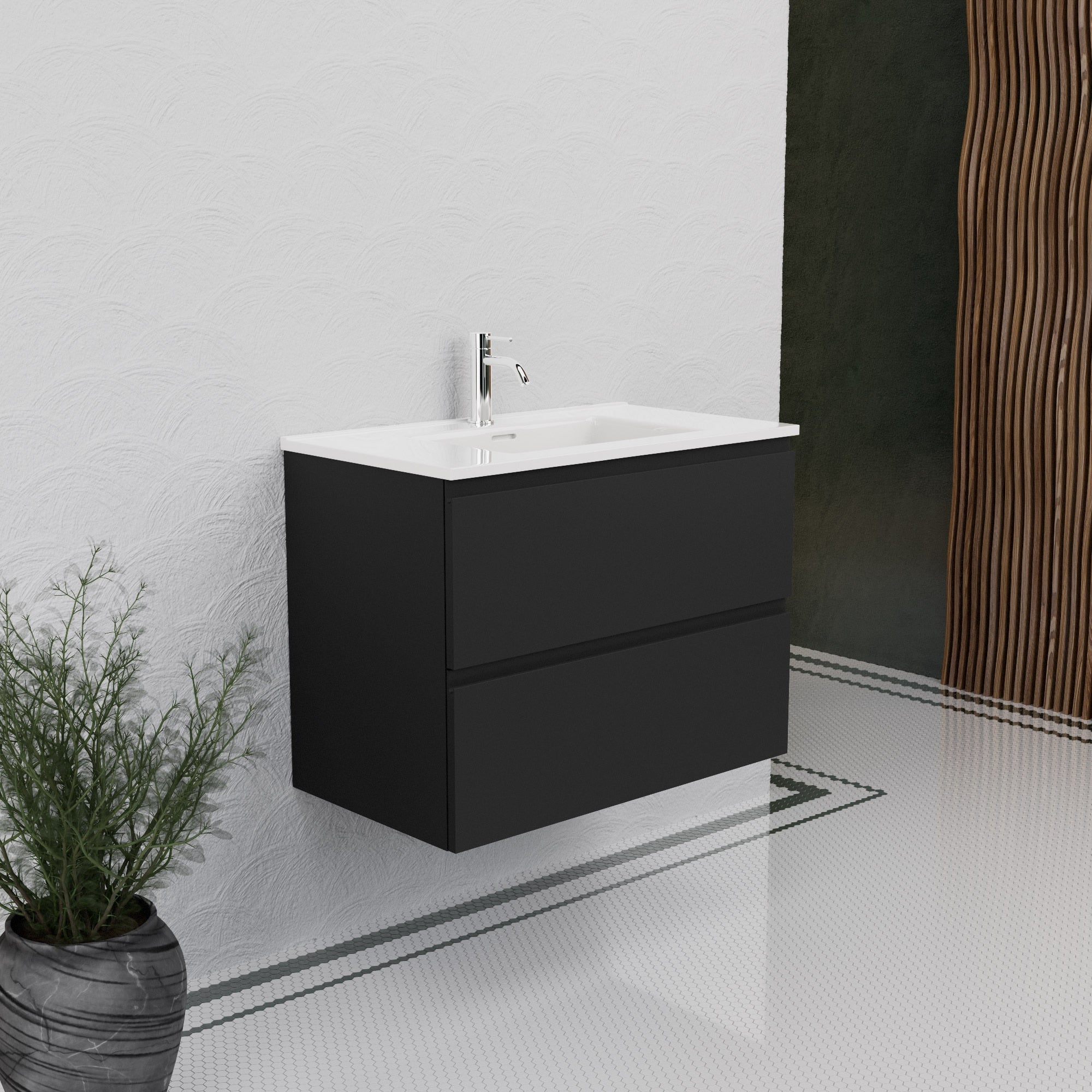 Inda - Mobile bagno L.80 con lavabo lucido / Nero opaco 2 cassetti - Rubino