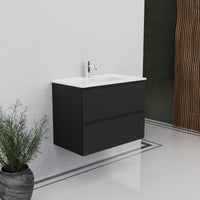 Inda - Mobile bagno L.80 con lavabo lucido / Nero opaco 2 cassetti - Rubino