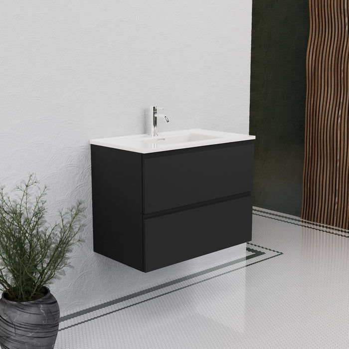 Inda - Mobile bagno L.80 con lavabo lucido / Nero opaco 2 cassetti - Rubino