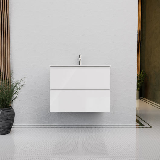 Inda - Mobile bagno L.80 con lavabo lucido / Bianco lucido 2 cassetti - Rubino