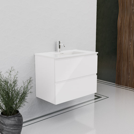 Inda - Mobile bagno L.80 con lavabo lucido / Bianco lucido 2 cassetti - Rubino