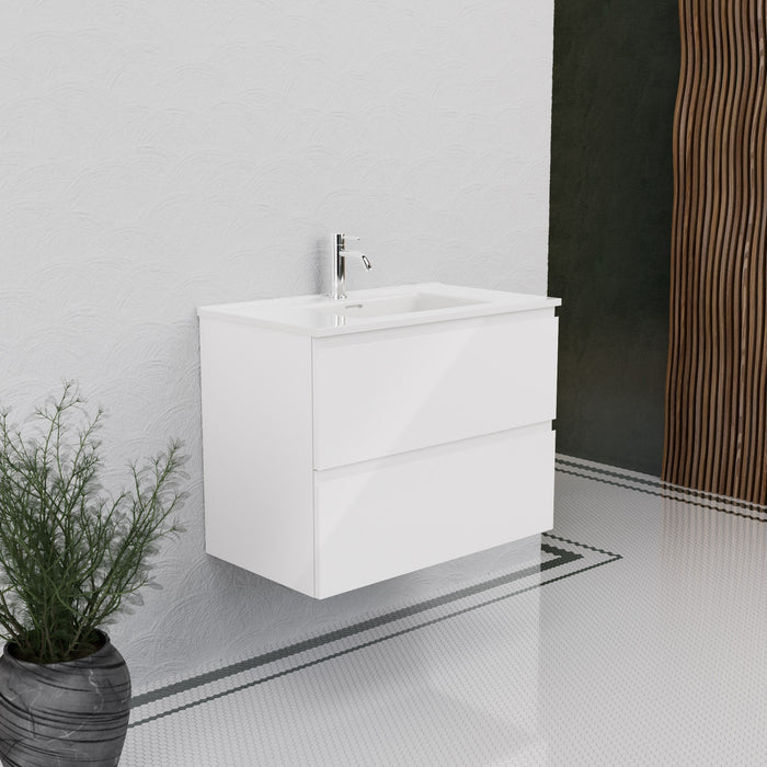 Inda - Mobile bagno L.80 con lavabo lucido / Bianco lucido 2 cassetti - Rubino