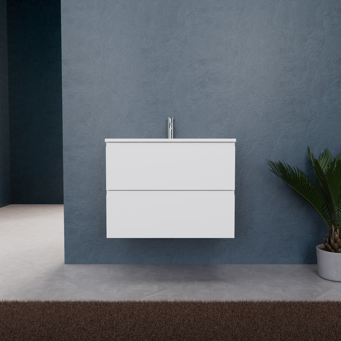 Inda - Mobile bagno L.80 con lavabo opaco / Bianco opaco 2 cassetti - Rubino