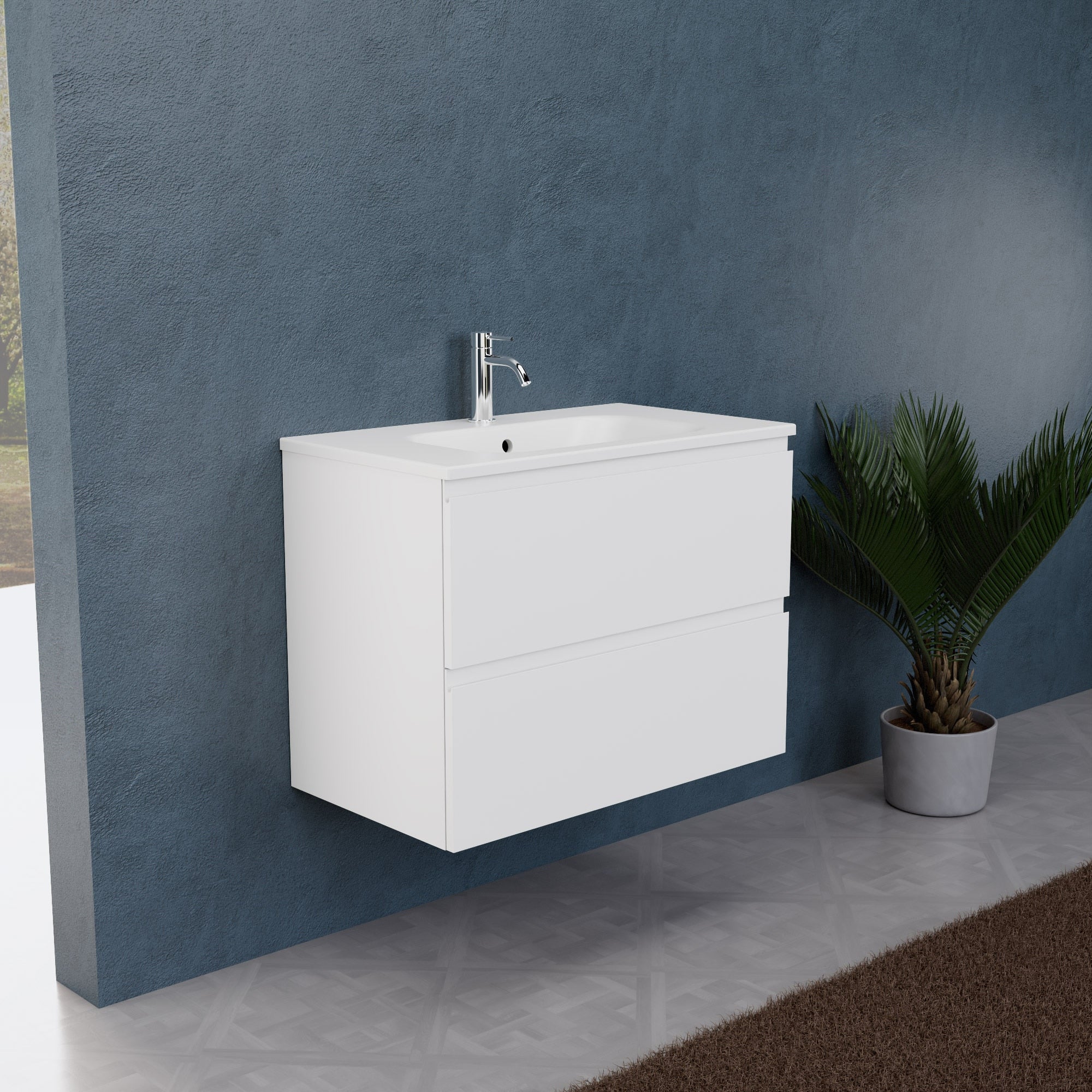 Inda - Mobile bagno L.80 con lavabo opaco / Bianco opaco 2 cassetti - Rubino