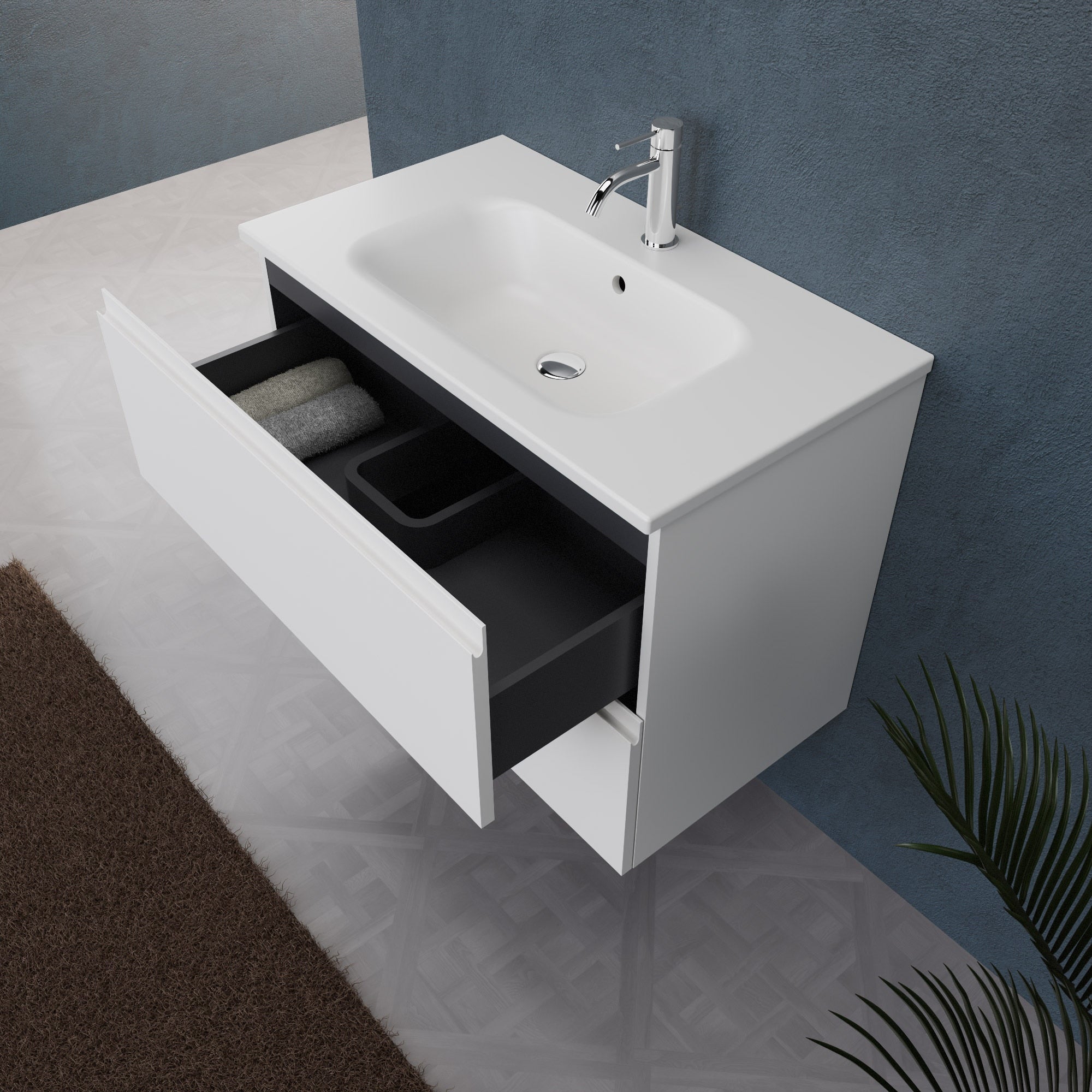 Inda - Mobile bagno L.80 con lavabo opaco / Bianco opaco 2 cassetti - Rubino