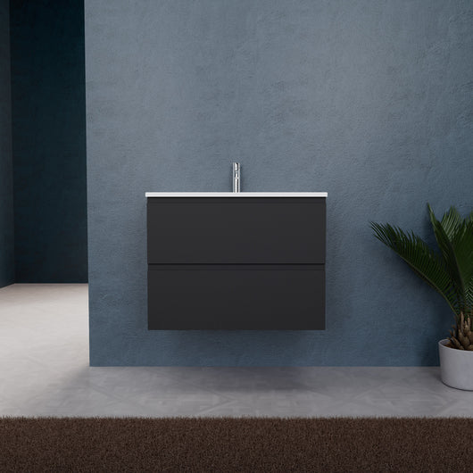 Inda - Mobile bagno L.80 con lavabo opaco / Nero opaco 2 cassetti - Rubino