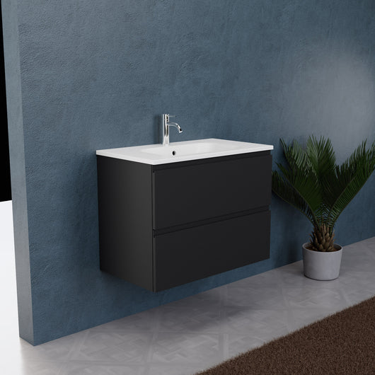 Inda - Mobile bagno L.80 con lavabo opaco / Nero opaco 2 cassetti - Rubino