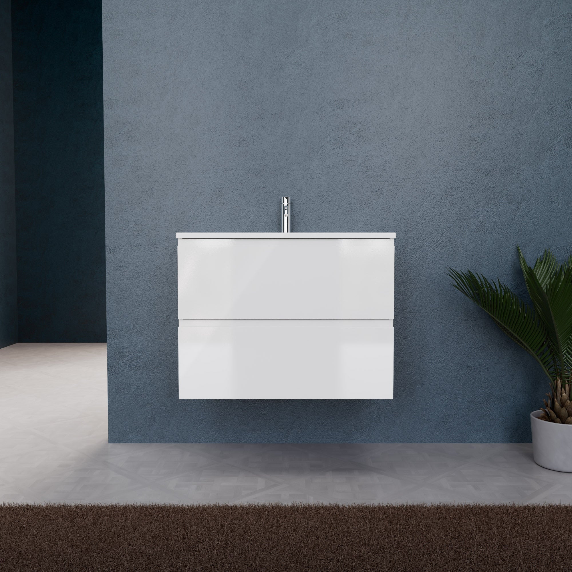 Inda - Mobile bagno L.80 con lavabo opaco / Bianco lucido 2 cassetti - Rubino
