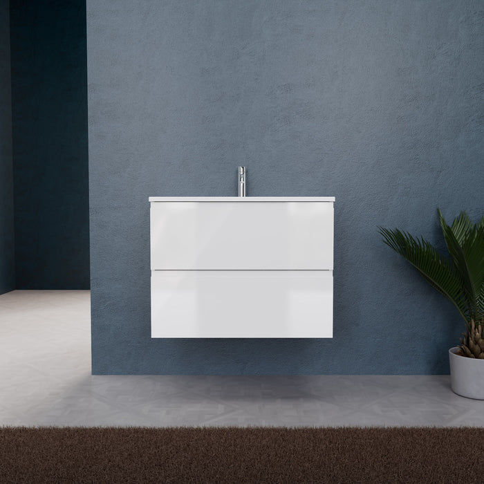 Inda - Mobile bagno L.80 con lavabo opaco / Bianco lucido 2 cassetti - Rubino